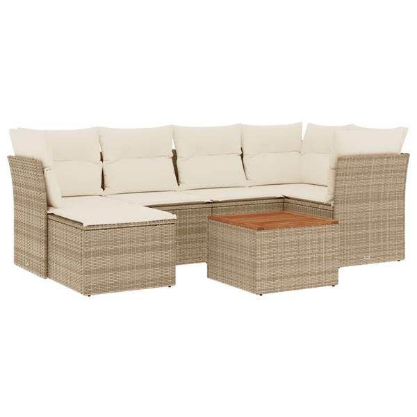 Grote foto vidaxl 7 delige loungeset met kussens poly rattan beige tuin en terras tuinmeubelen