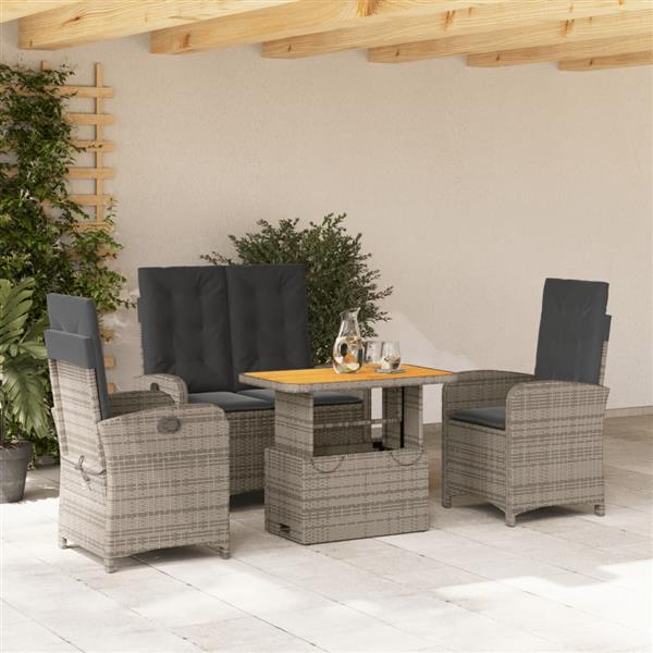 Grote foto vidaxl 4 delige tuinset met kussens poly rattan grijs tuin en terras tuinmeubelen