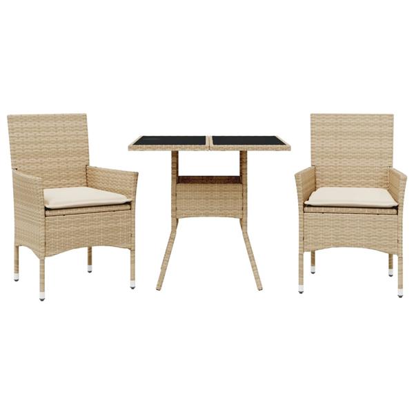 Grote foto vidaxl 3 delige tuinset met kussens poly rattan en glas beige tuin en terras tuinmeubelen