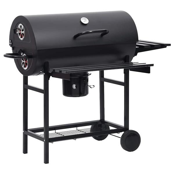 Grote foto vidaxl barbecuevat met wielen en schappen 115x85x95 cm staal zwart tuin en terras buitenkeukens