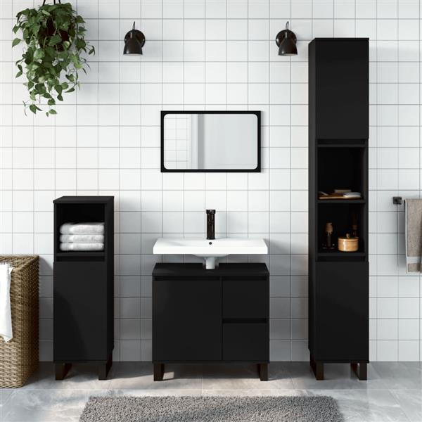 Grote foto vidaxl 3 delige badkamermeubelset bewerkt hout zwart huis en inrichting complete badkamers