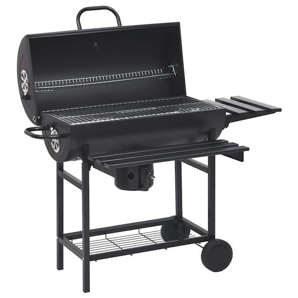 Grote foto vidaxl barbecuevat met wielen en schappen 115x85x95 cm staal zwart tuin en terras buitenkeukens