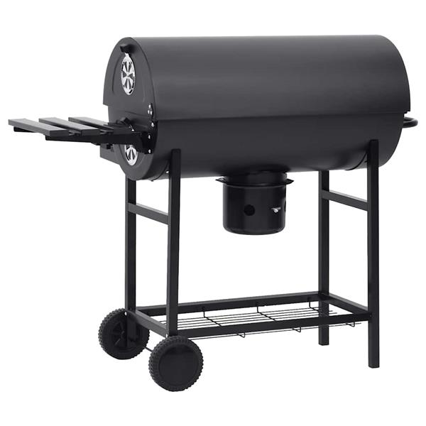 Grote foto vidaxl barbecuevat met wielen en schappen 115x85x95 cm staal zwart tuin en terras buitenkeukens