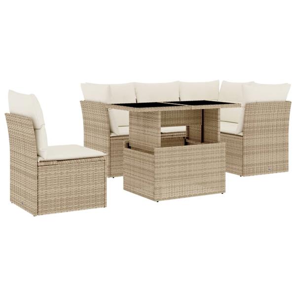 Grote foto vidaxl 6 delige loungeset met kussens poly rattan beige tuin en terras tuinmeubelen