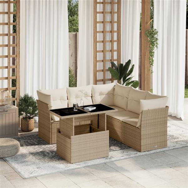 Grote foto vidaxl 6 delige loungeset met kussens poly rattan beige tuin en terras tuinmeubelen