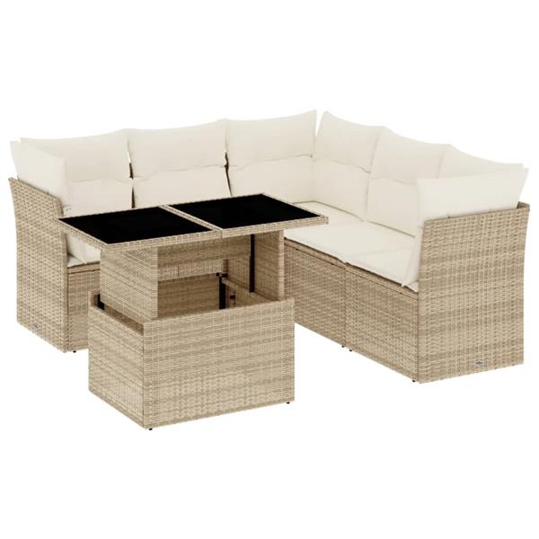 Grote foto vidaxl 6 delige loungeset met kussens poly rattan beige tuin en terras tuinmeubelen