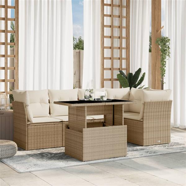 Grote foto vidaxl 6 delige loungeset met kussens poly rattan beige tuin en terras tuinmeubelen
