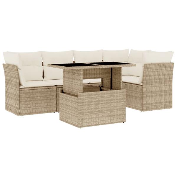 Grote foto vidaxl 6 delige loungeset met kussens poly rattan beige tuin en terras tuinmeubelen