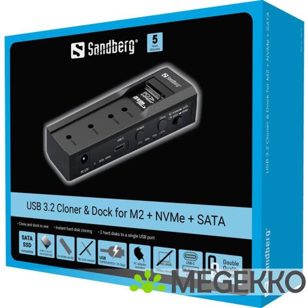 Grote foto sandberg usb c cloner dock m.2 nvme sata computers en software overige computers en software
