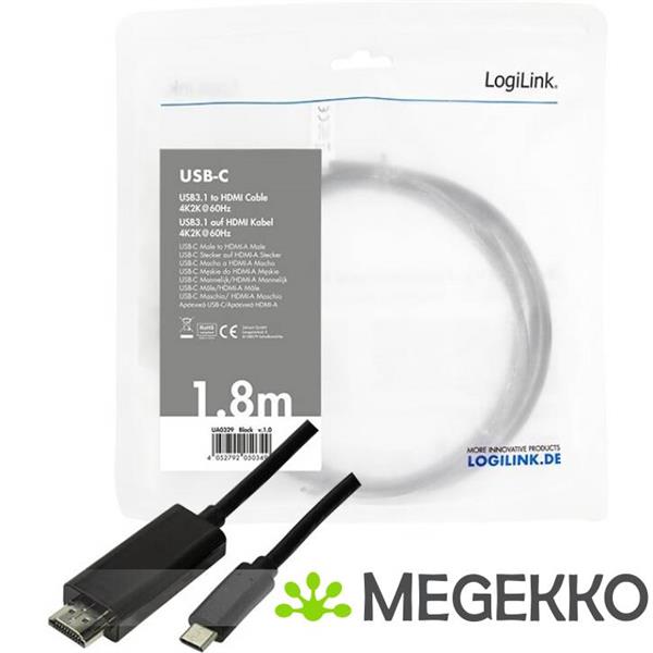 Grote foto logilink ua0329 kabeladapter verloopstukje usb type c hdmi zwart computers en software overige computers en software