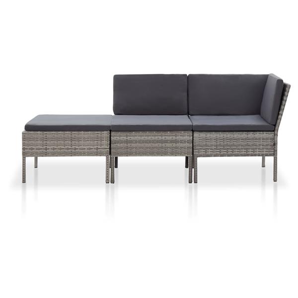 Grote foto vidaxl 3 delige loungeset met kussens poly rattan grijs tuin en terras tuinmeubelen