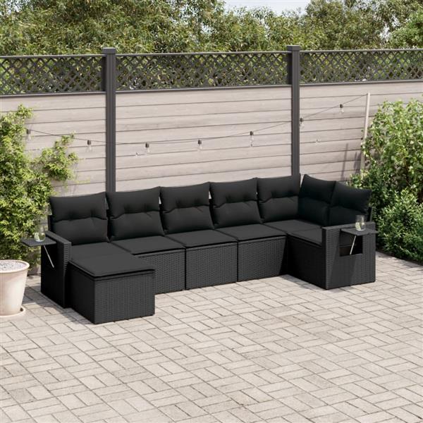 Grote foto vidaxl 7 delige loungeset met kussens poly rattan zwart tuin en terras tuinmeubelen