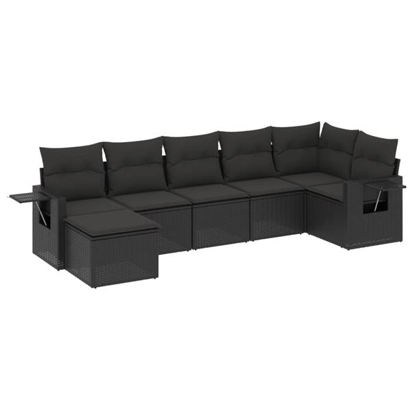 Grote foto vidaxl 7 delige loungeset met kussens poly rattan zwart tuin en terras tuinmeubelen