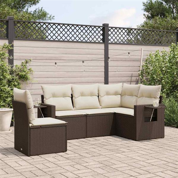 Grote foto vidaxl 5 delige loungeset met kussens poly rattan bruin tuin en terras tuinmeubelen