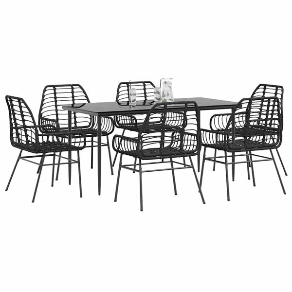 Grote foto vidaxl 7 delige tuinset poly rattan glas zwart tuin en terras tuinmeubelen