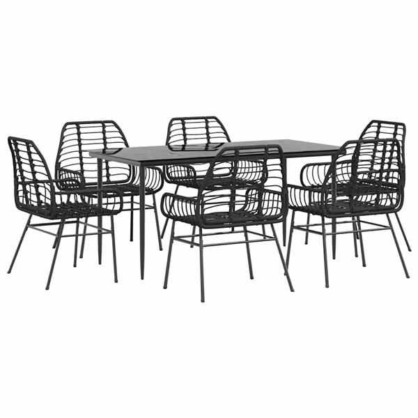 Grote foto vidaxl 7 delige tuinset poly rattan glas zwart tuin en terras tuinmeubelen