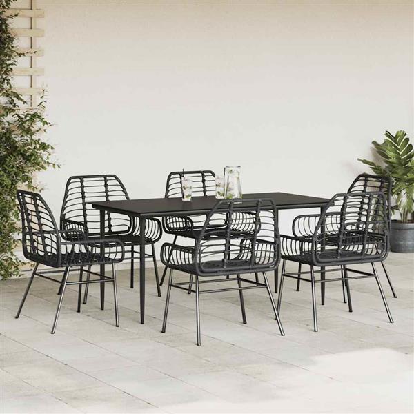 Grote foto vidaxl 7 delige tuinset poly rattan glas zwart tuin en terras tuinmeubelen
