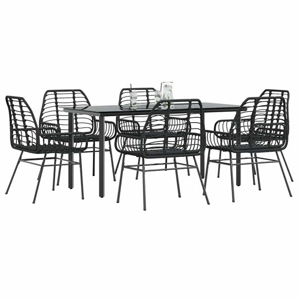 Grote foto vidaxl 7 delige tuinset poly rattan glas zwart tuin en terras tuinmeubelen