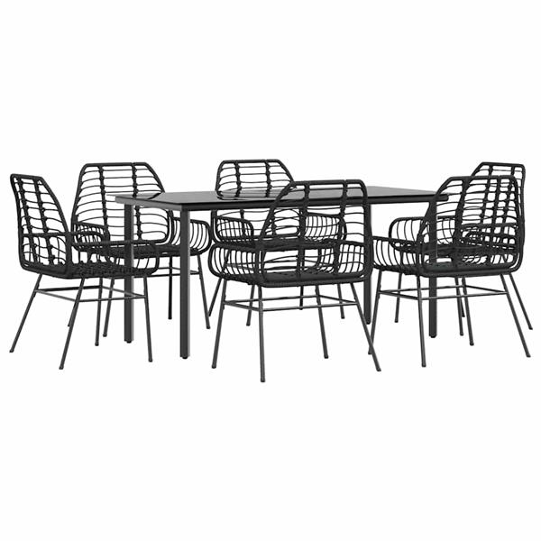 Grote foto vidaxl 7 delige tuinset poly rattan glas zwart tuin en terras tuinmeubelen