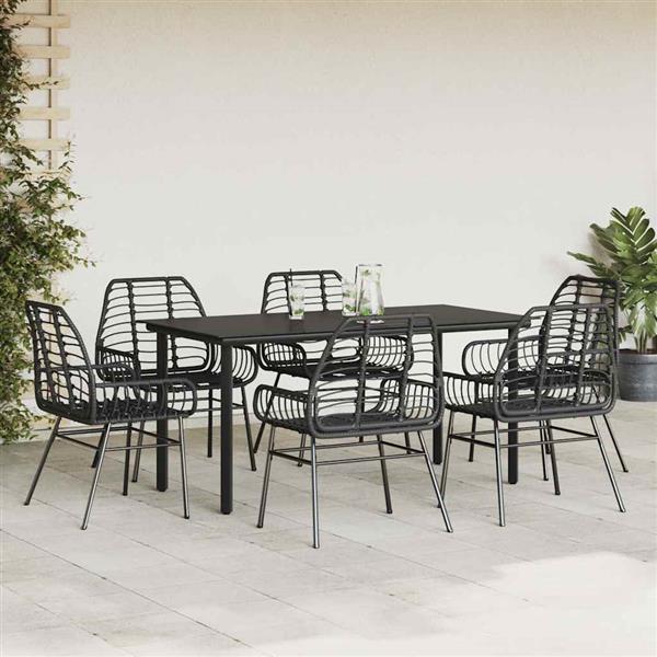 Grote foto vidaxl 7 delige tuinset poly rattan glas zwart tuin en terras tuinmeubelen