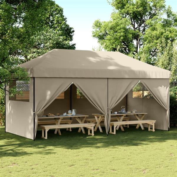Grote foto vidaxl partytent inklapbaar pop up met 4 zijwanden taupe tuin en terras overige tuin en terras