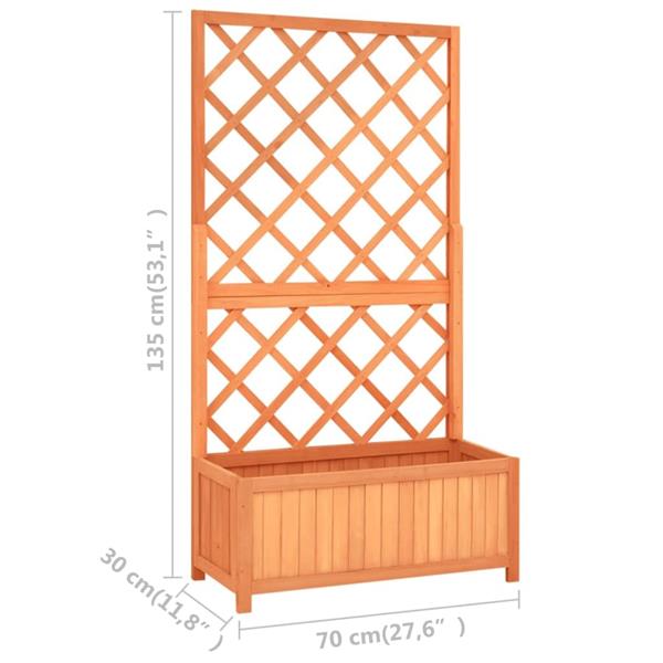 Grote foto vidaxl latwerkplantenbak 70x30x135 cm massief vurenhout bruin tuin en terras overige tuin en terras