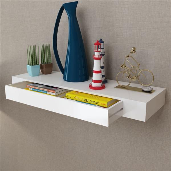 Grote foto vidaxl wandschap met lade zwevend mdf wit huis en inrichting woningdecoratie