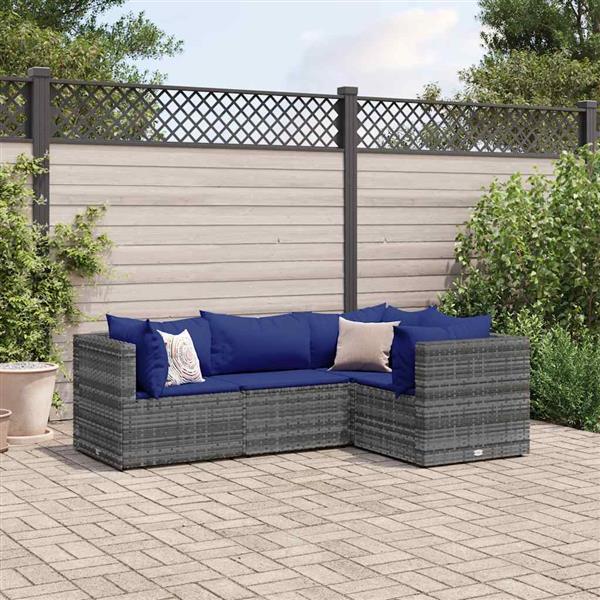 Grote foto vidaxl 4 delige loungeset met kussens poly rattan grijs tuin en terras tuinmeubelen