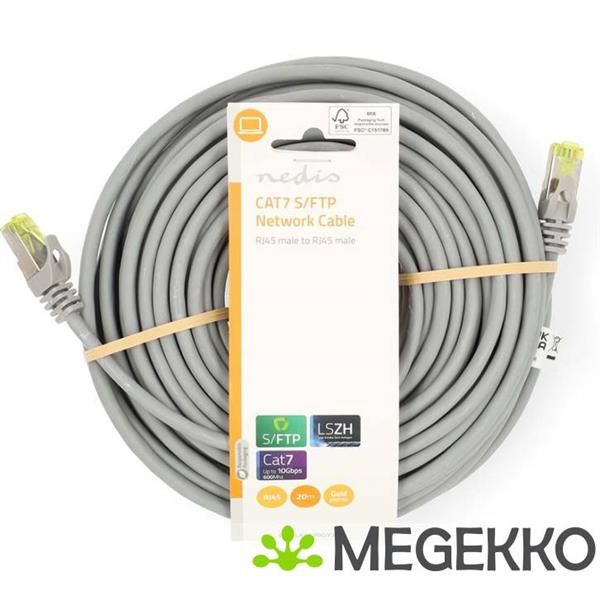 Grote foto nedis cat7 netwerkkabel s ftp rj45 male male 20.0 m grijs computers en software netwerkkaarten routers en switches