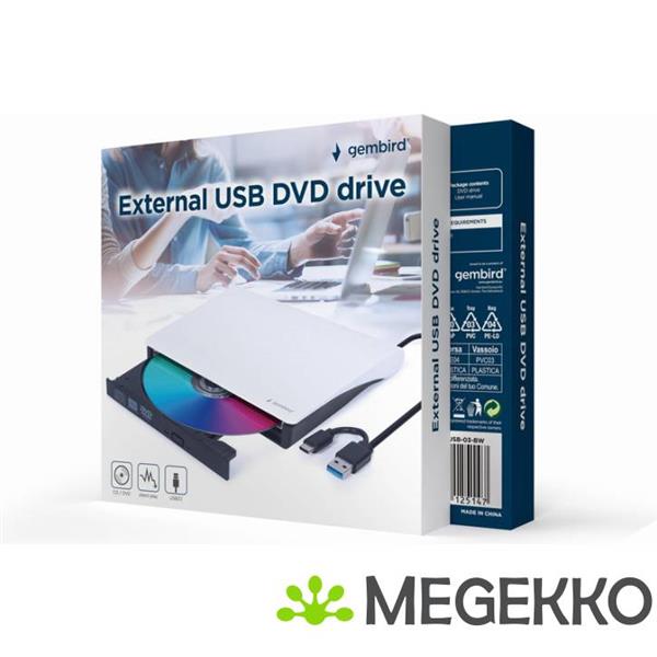 Grote foto gembird dvd usb 03 bw optisch schijfstation dvd rw zwart wit computers en software overige computers en software
