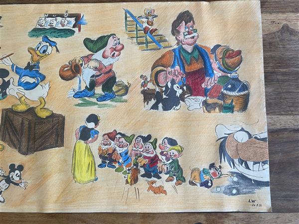 Grote foto tekening disney figuren 1952 verzamelen disney