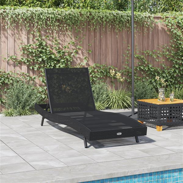 Grote foto vidaxl ligstoel 1 persoon zwart 70 x 197 x 82 cm poly rattan en metaal tuin en terras tuinmeubelen