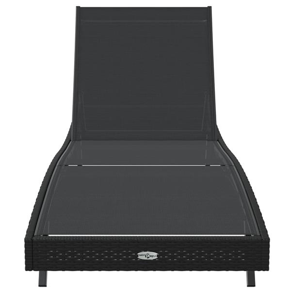 Grote foto vidaxl ligstoel 1 persoon zwart 70 x 197 x 82 cm poly rattan en metaal tuin en terras tuinmeubelen