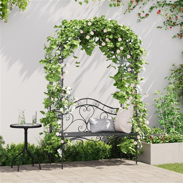 Grote foto vidaxl tuinbank met kussen zwart 104 x 54 x 93cm staal tuin en terras tuinmeubelen