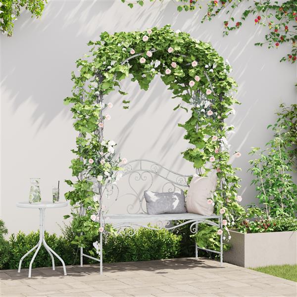 Grote foto vidaxl tuinbank met kussen wit 104 x 54 x 93cm staal tuin en terras tuinmeubelen