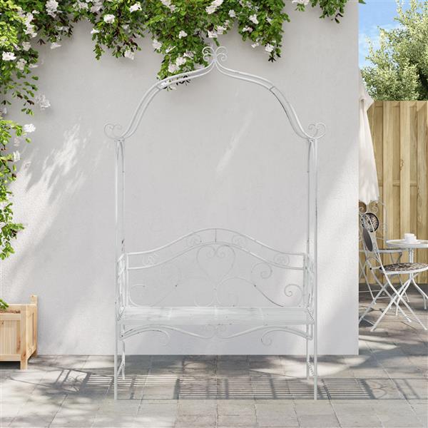 Grote foto vidaxl tuinbank met kussen wit 104 x 54 x 93cm staal tuin en terras tuinmeubelen