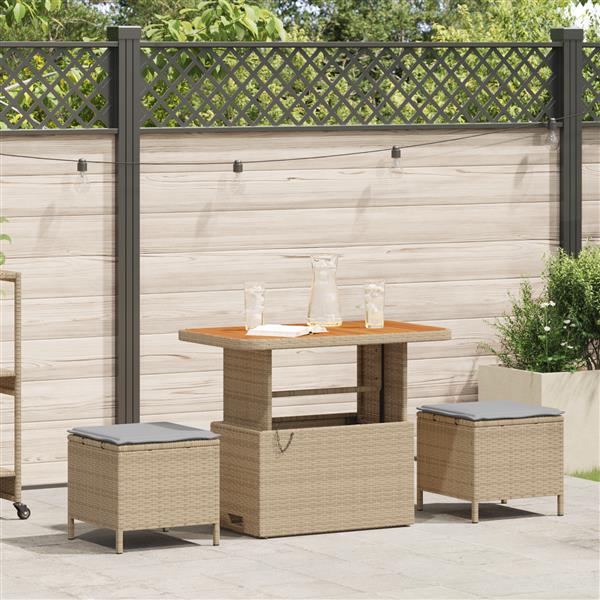 Grote foto vidaxl tuin eetset 3 pcs beige poly riet tuin en terras tuinmeubelen