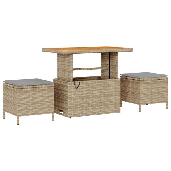 Grote foto vidaxl tuin eetset 3 pcs beige poly riet tuin en terras tuinmeubelen