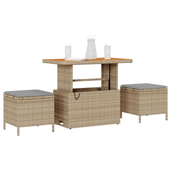 Grote foto vidaxl tuin eetset 3 pcs beige poly riet tuin en terras tuinmeubelen
