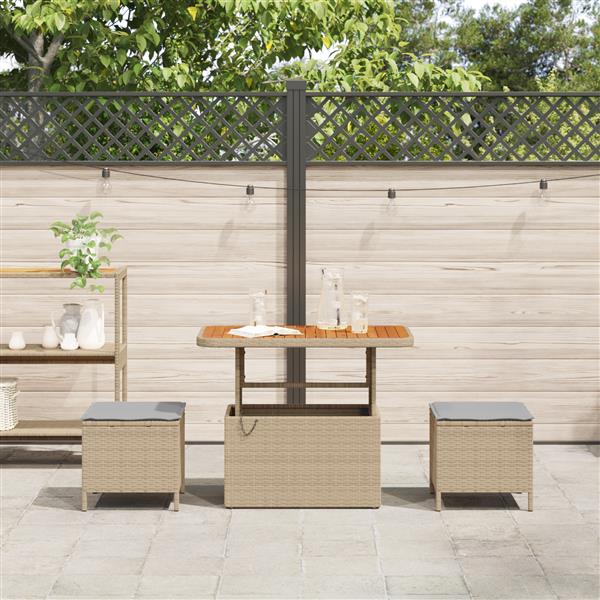 Grote foto vidaxl tuin eetset 3 pcs beige poly riet tuin en terras tuinmeubelen