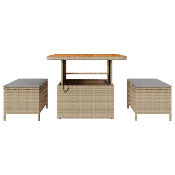 Grote foto vidaxl tuin eetset 3 pcs beige poly riet tuin en terras tuinmeubelen
