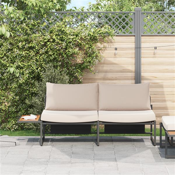 Grote foto vidaxl tuinbank met kussen bruin 200.5 x 70 x 85.5cm metaal tuin en terras tuinmeubelen