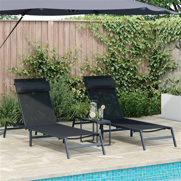 Grote foto vidaxl ligstoelen met tafel 3 pcs zwart en antraciet 197 x 54 x 86 cm tuin en terras tuinmeubelen
