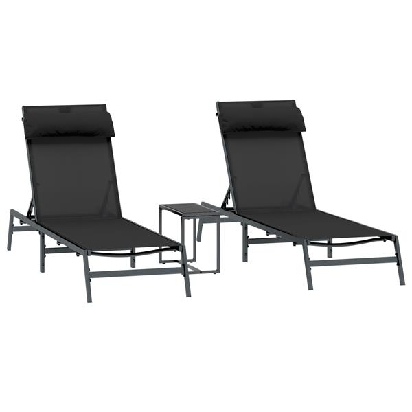 Grote foto vidaxl ligstoelen met tafel 3 pcs zwart en antraciet 197 x 54 x 86 cm tuin en terras tuinmeubelen