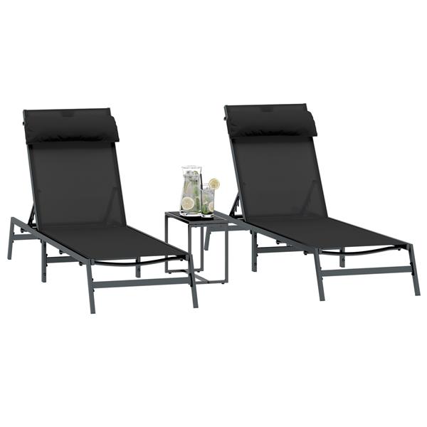 Grote foto vidaxl ligstoelen met tafel 3 pcs zwart en antraciet 197 x 54 x 86 cm tuin en terras tuinmeubelen