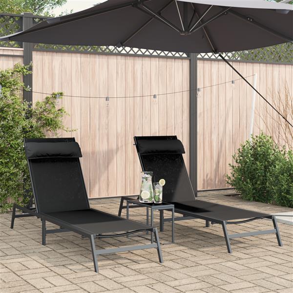 Grote foto vidaxl ligstoelen met tafel 3 pcs zwart en antraciet 197 x 54 x 86 cm tuin en terras tuinmeubelen