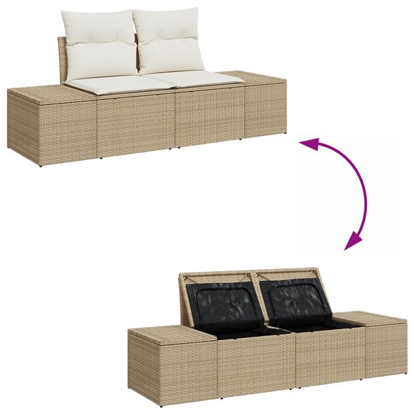 Grote foto vidaxl tuinbank met kussen beige 123 x 62 x 69cm poly rattan tuin en terras tuinmeubelen