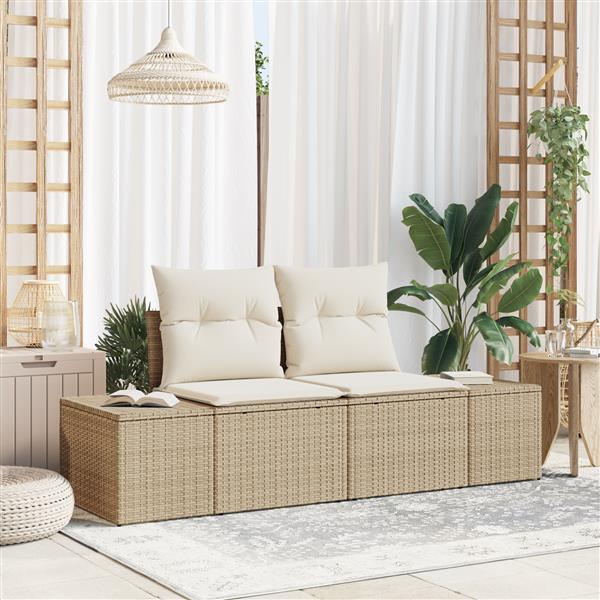 Grote foto vidaxl tuinbank met kussen beige 123 x 62 x 69cm poly rattan tuin en terras tuinmeubelen