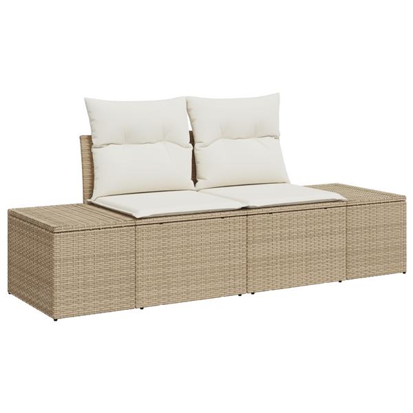 Grote foto vidaxl tuinbank met kussen beige 123 x 62 x 69cm poly rattan tuin en terras tuinmeubelen