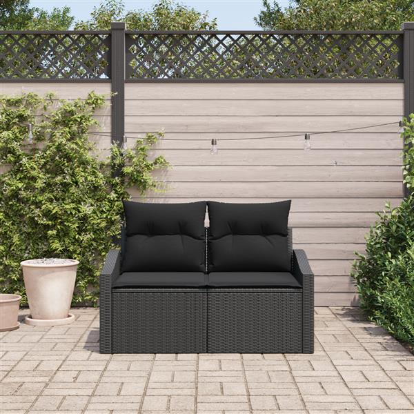 Grote foto vidaxl tuinbank met kussen zwart 123 x 62 x 69cm poly rattan tuin en terras tuinmeubelen